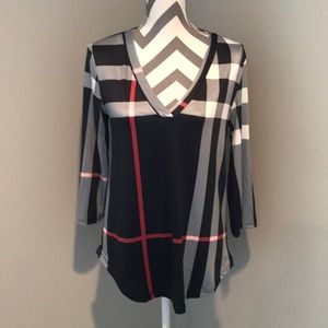 Plaid print jersey top